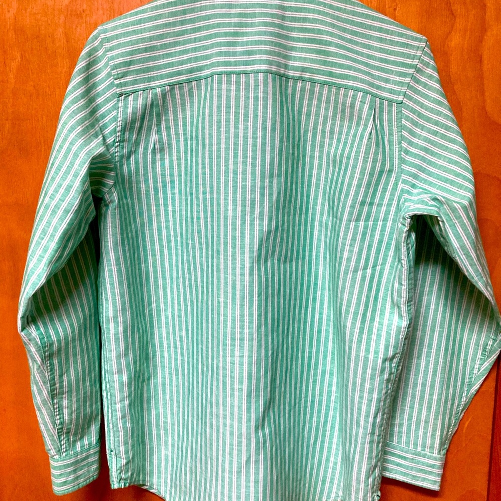 The Childrens Place - Youth Large (14) Green and white button down